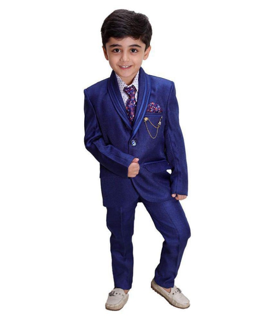 Fourfolds 4 Piece Coat Suit with Shirt Pant Blazer & Tie for Kids & Boys_SH163 - None