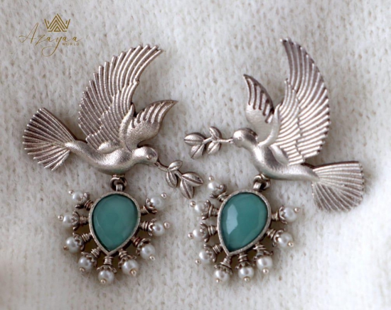 Azayaa World Blue Charming love bird earring