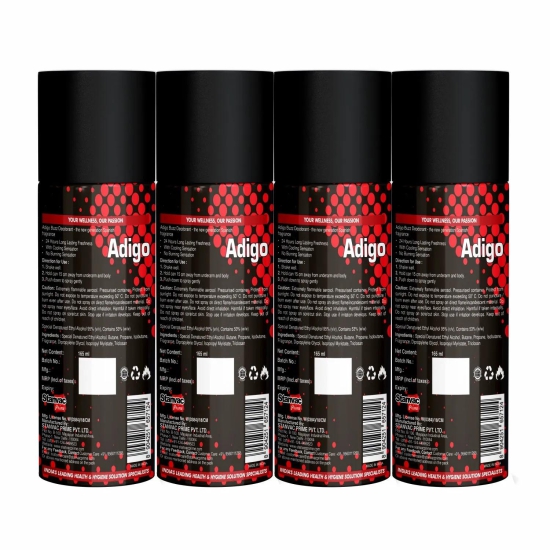 Adigo Buzz Deodorant - Intense 165ml(Pack Of 4)