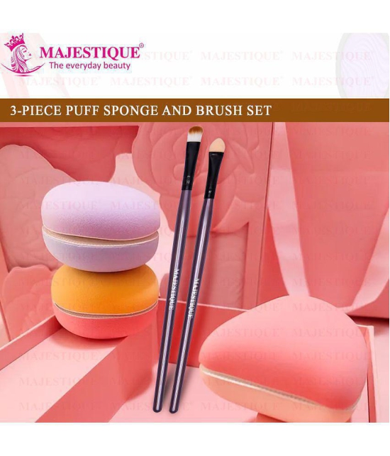 Majestique Makeup Sponge and Brush Set, Sponges with Lip and Eyeshadow Brushes, 5 Pcs