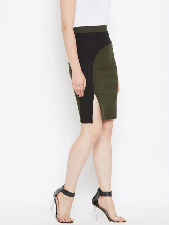 Women Olive Green & Black Colourblocked Pencil Skirts