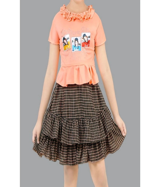 Coxxup Peach Crepe Girls Top With Skirt ( Pack of 1 ) - None