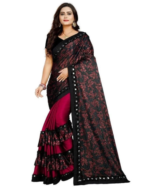 Gazal Fashions - Maroon Lycra Saree With Blouse Piece ( ) - Maroon