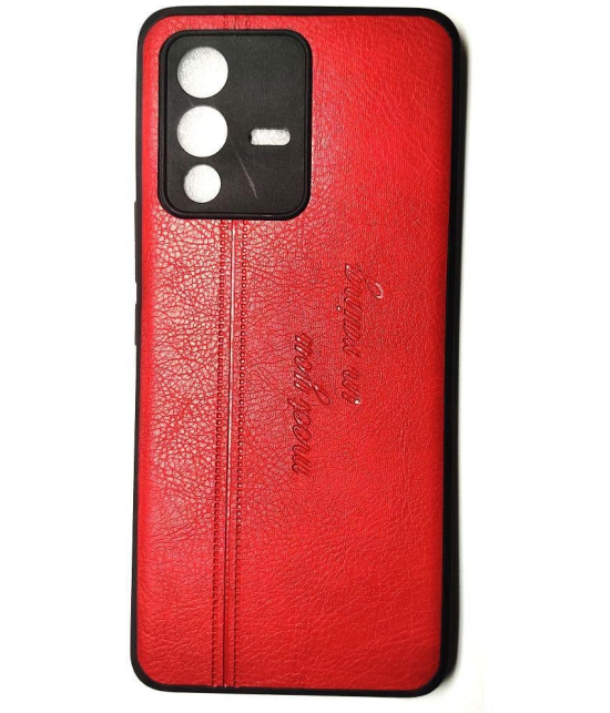 NBOX - Red Artificial Leather Plain Cases Compatible For Vivo V23 Pro 5G ( Pack of 1 ) - Red