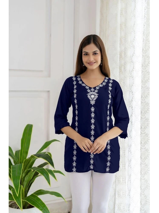 Kapadia Rayon Embroidered Straight Womens Kurti - Navy ( Pack of 1 ) - None