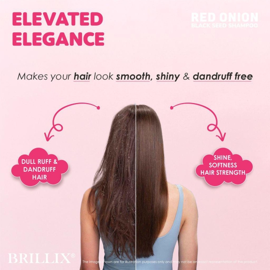 BRILLIX RED ONION BLACK SEED SHAMPOO - for Hair Fall Control, Restore Shine, Softness & hair Strength - 300 ml