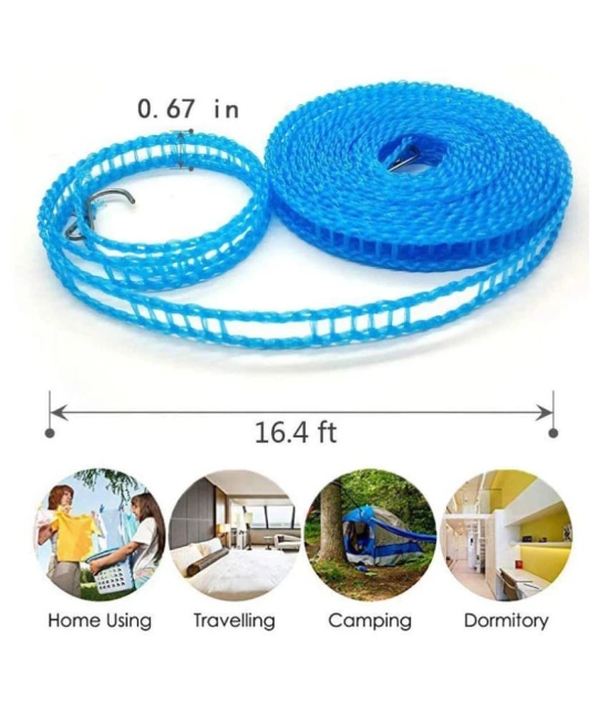 Dhanak 5 Meters_(Pack of 1)_Laundry Drying ClothesRope/ClothesLine with SteelHooks_Nylon_Anti-Slip_Portable_Indoor/Outdoor Use_Random Color