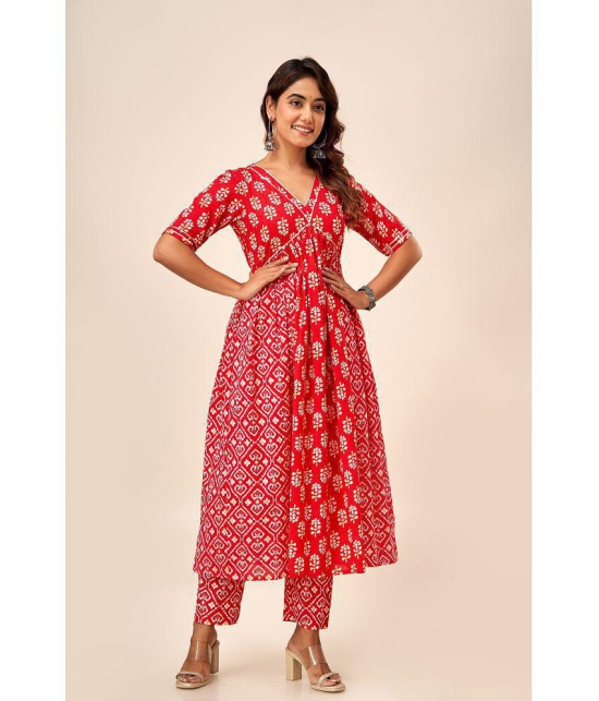 FabbibaPrints Cotton Printed A-line Womens Kurti - Red ( Pack of 1 ) - None