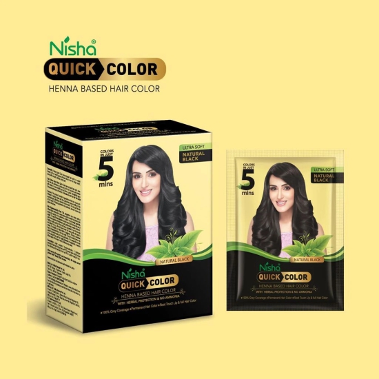 Nisha Quick Color 5 Minute Henna Based Hair Colour Natural Black Hair Dye 60gm Pack of 2, No Ammonia, 100% Grey Coverage