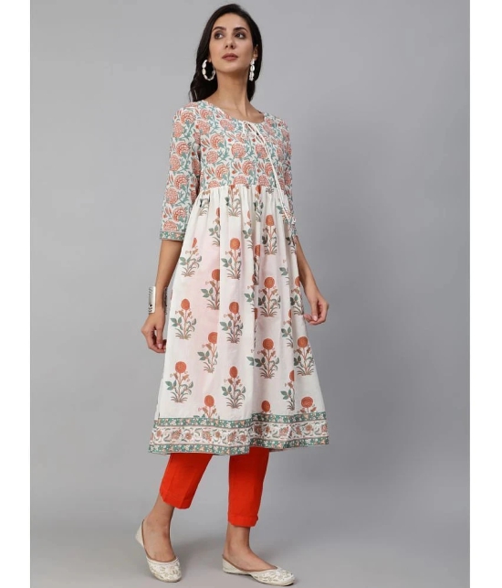 Antaran Cotton Printed Anarkali Womens Kurti - White ( Pack of 1 ) - None