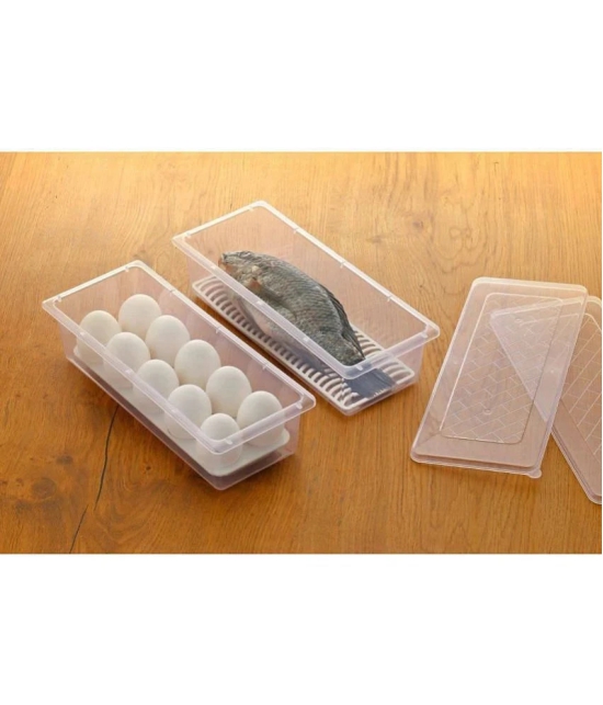 Food Storage Fridge Container For Fish,Meat,Egg And Vegetable Storage  1500 Ml Fish and Egg Plastic Food Container Set of 2 1500 mL - Transparent