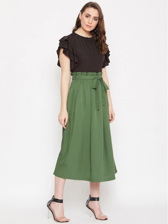 Round Neck Flutter Sleeves Top With Flared Skirt