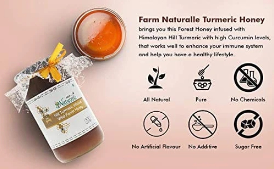 Farm Naturelle - Pure Turmeric Infused in Forest Honey |1.45kg and a Wooden Spoon | Raw Unprocessed Delicious and Ant-oxidant Honey | 100% Pure & Natural Ingredients Honey.