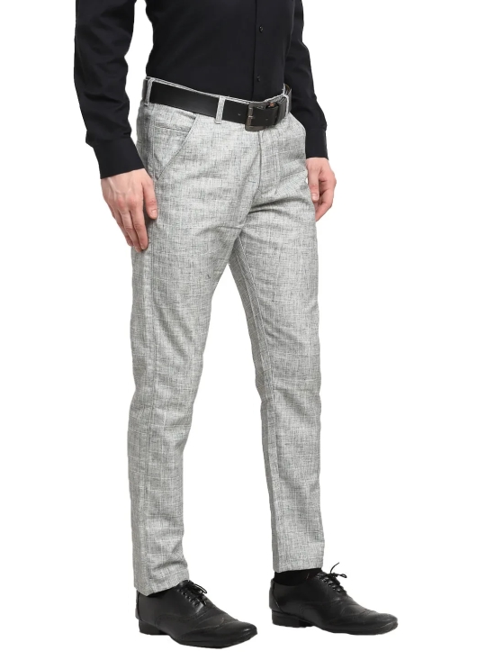 Indian Needle Men's Grey Cotton Solid Formal Trousers-30 / Grey