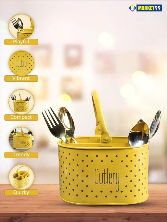 Polka Dot Cutlery Holder - Yellow