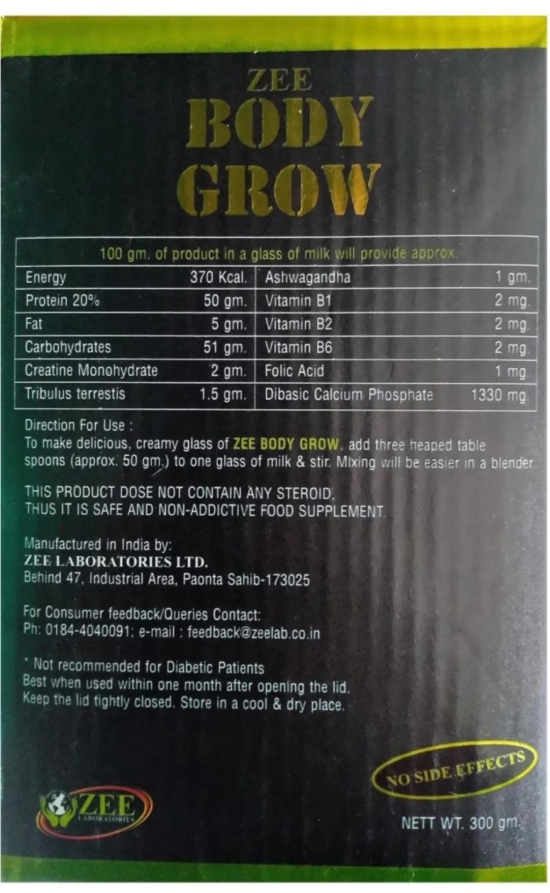 Zee Body Grow Energy Boster/ Weight Gainers/Mass Gainers(300gm Chocolate)