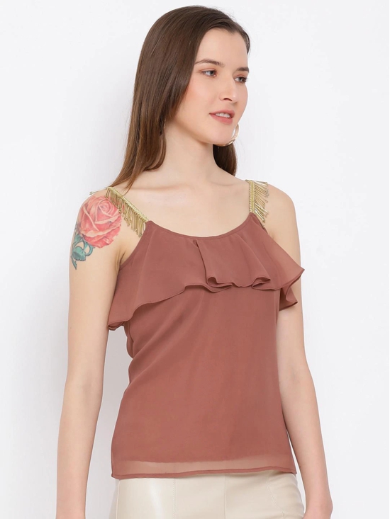 ALL WAYS YOU Women Top Crepe fabric  Brown XS