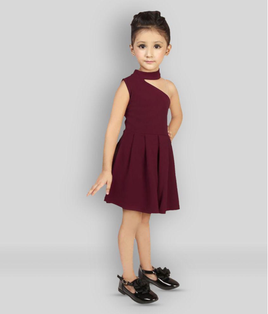 Addyvero - Maroon Cotton Blend Girls Fit And Flare Dress ( Pack of 1 ) - 3-4 Years