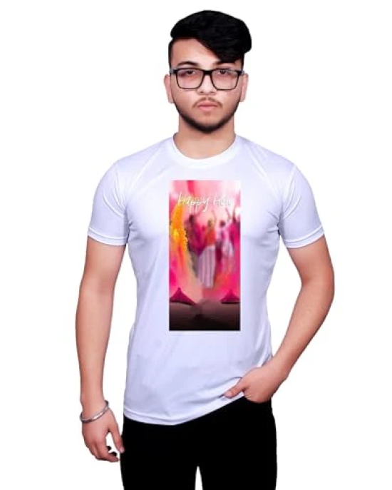 NITYANAND CREATIONS Round Neck White Holi T-Shirt for MEN-HOLI-T-SHIRT-11541-M