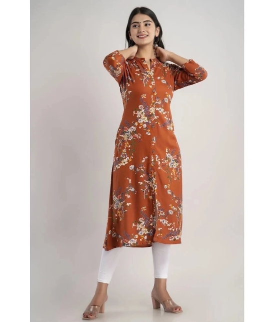 MAUKA - Brown Rayon Womens Front Slit Kurti ( Pack of 1 ) - None