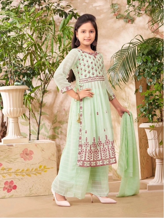 Aarika Sea Green Georgette Girls Kurta and Sharara Set ( Pack of 1 ) - None