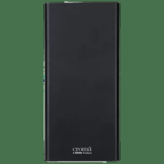 Croma 10000 mAh 22.5W Fast Charging Power Bank (2 Type A, 1 PD Type C & 1 Micro USB Port, Aluminium Casing, Apple Compatible, Black)