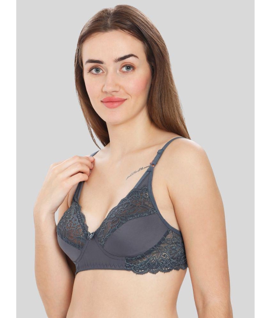 ILRASO - Dark Grey Lace Non Padded Women's T-Shirt Bra ( Pack of 1 ) - None