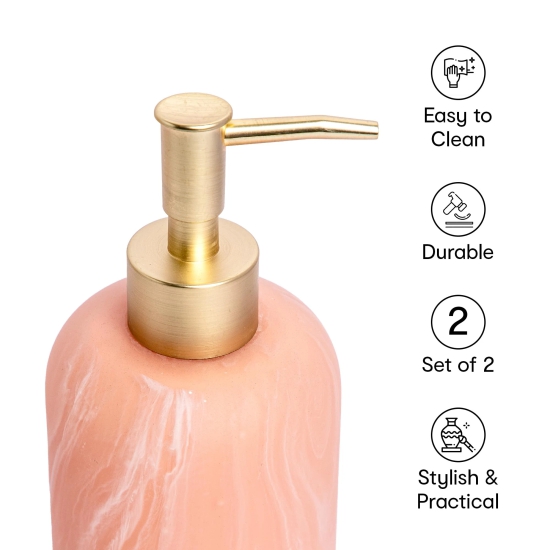 Anko Pink Resin Soap Dispenser- Set of 2 - Stylish Bathroom Accessory  Decor  Pink 19.5cm H x 7.8cm Dia.-Anko Pink Resin Soap Dispenser- Set of 2 - Stylish Bathroom Accessory | Decor | Pink, 19.5