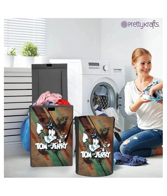 Tom & Jerry Folding Laundry Basket for Clothes Combo of Lid & without Lid laundry, (Pack of 2),Green