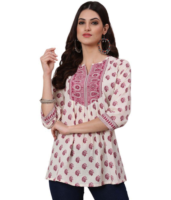 Antaran Cotton Printed Straight Women's Kurti - Off White ( Pack of 1 ) - None