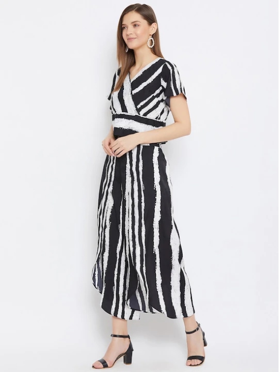 Women Black & White Stripes Printed Top With Palazzos