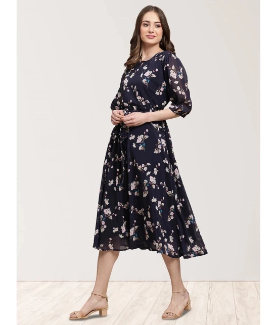 Fabflee Navy Chiffon Gown - - None