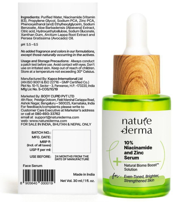 Nature Derma 10% Niacinamide & Zinc Serum with Natural Biome-Boost Solution For Acne Prone Skin | 30ml