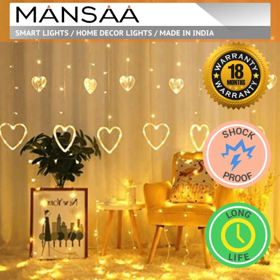 MANSAA 12 Heart 138 LED Curtain Lights with 8 Flashing Modes