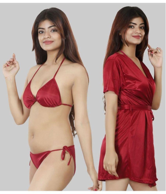 NIVCY - Maroon Satin Women's Nightwear Robes ( Pack of 2 ) - None