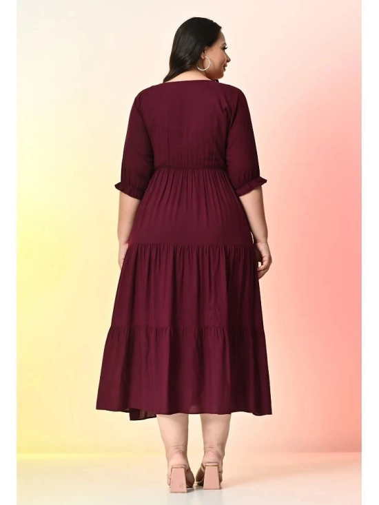 PrettyPlus by Desinoor.com Cotton Blend Solid Midi Womens Fit & Flare Dress - Wine ( Pack of 1 ) - None