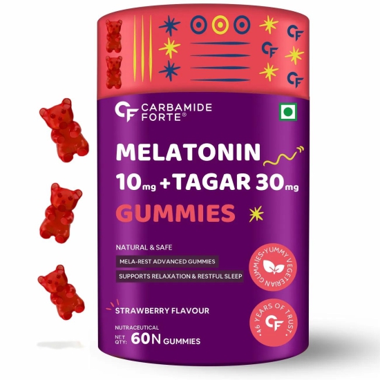 Carbamide Forte Melatonin 10mg Gummies - with TAGARA, L Tryptophan & Vitamin B6 | Sleep Aid Supplement – 60 Veg Gummies