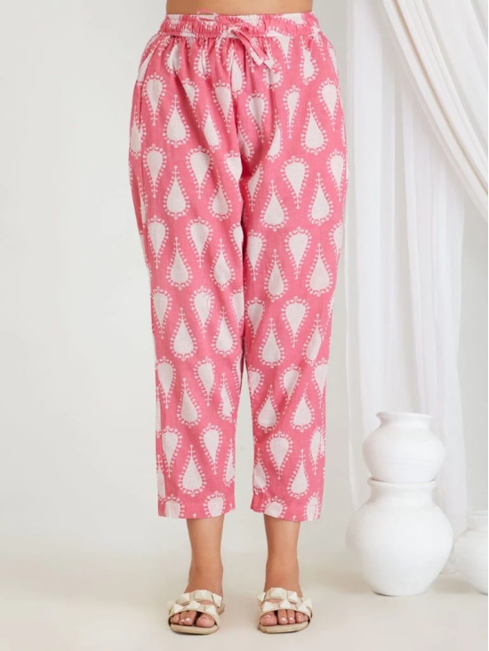 BREATHABLES Women Cotton Printed Loungewear Kurta and Pants Co-ord Set 3/4 Sleeve Round Neck Comfort Loose Fit Pink I Night Wear | Co-ord set | Lounge Wear Set