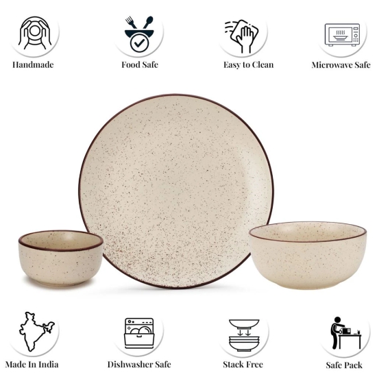 Handcrafted Stoneware Ceramic Dinner Set, 10 Pieces Dish Set Serving for 4, Microwave and Dishwasher Safe, Bone-ash Free, Crockery Set for Dining and Gifting, Beige Speckled