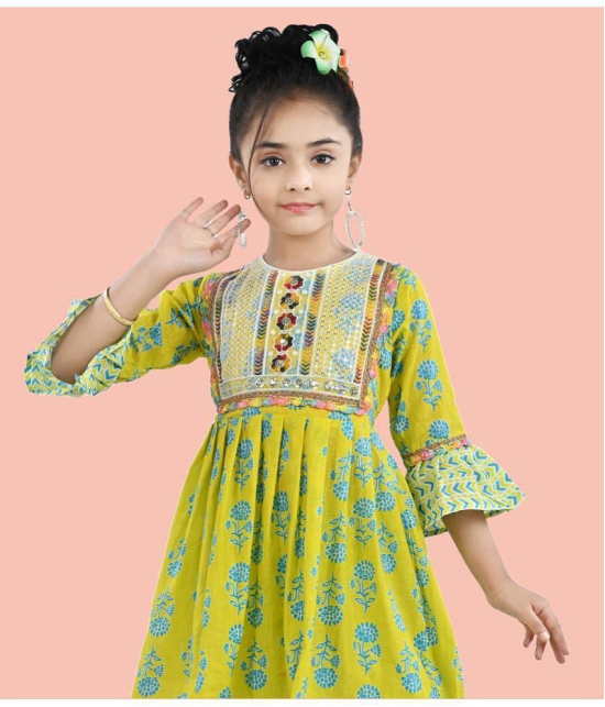 Arshia Fashions Green Cotton Blend Girls Patiala Kurta Set ( Pack of 1 ) - None