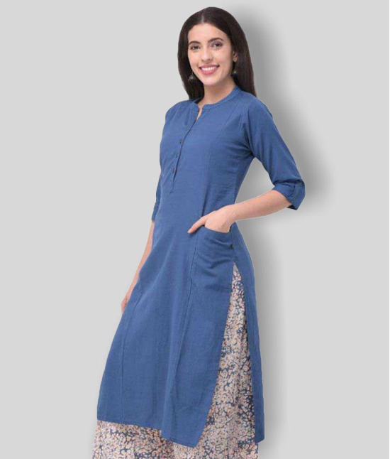 Pistaa - Blue Cotton Women's Straight Kurti ( Pack of 1 ) - S