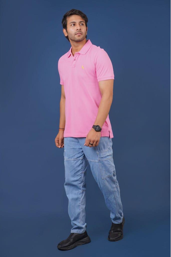 Men's Pink Embroidery Polo T-Shirt