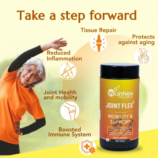 WishNew Wellness JOINT FLEX+ | Advanced Joint Support Formula with Glucosamine, Chondroitin & MSM | Enhances Mobility & Flexibility | 90 Tablets for Optimal Joint Health & Wellbeing