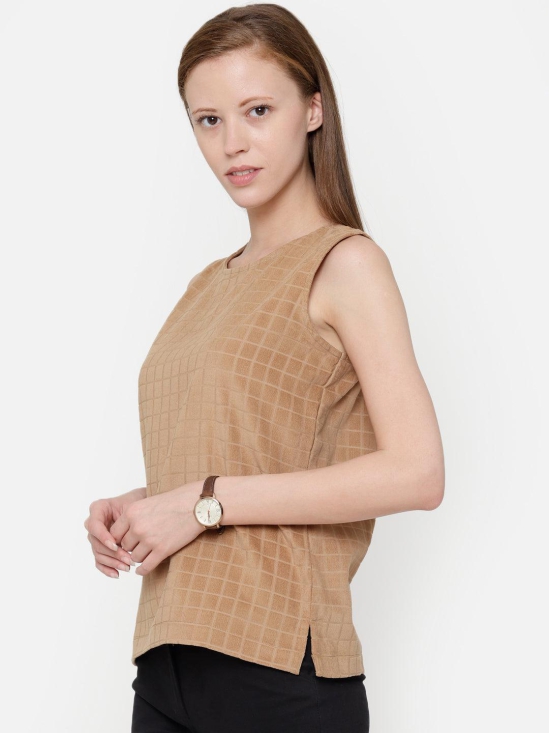 Brown Self Design Sleeveless Top-L