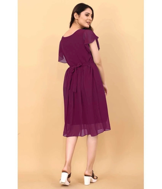 JASH CREATION Georgette Solid Knee Length Womens Fit & Flare Dress - Purple ( Pack of 1 ) - None