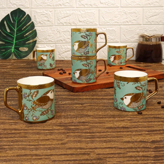 Femora Ceramic Goldcrest Green Tea Mugs, Ceramic Tea Cups, Coffee Mugs (180 ml, Golden) - 6 Pcs Set