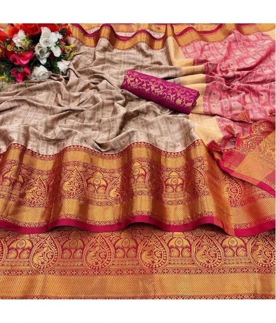 JULEE Silk Embellished Saree With Blouse Piece - Peach ( Pack of 1 ) - Peach