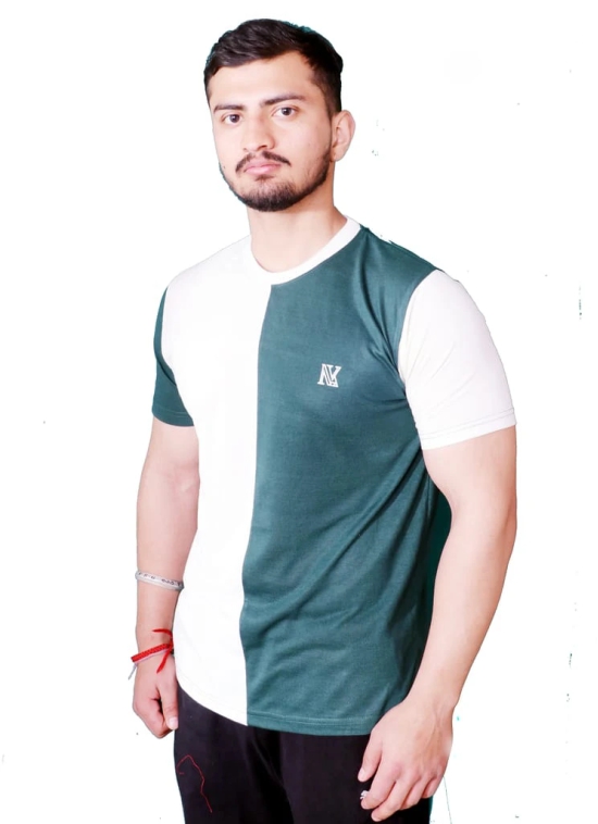 NVA Quality Solid Men's Round Neck Cotton Blend Half Sleeve Green White T-Shirt