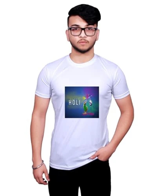 NITYANAND CREATIONS Round Neck White Holi T-Shirt for MEN-HOLI-T-SHIRT-11506-XL