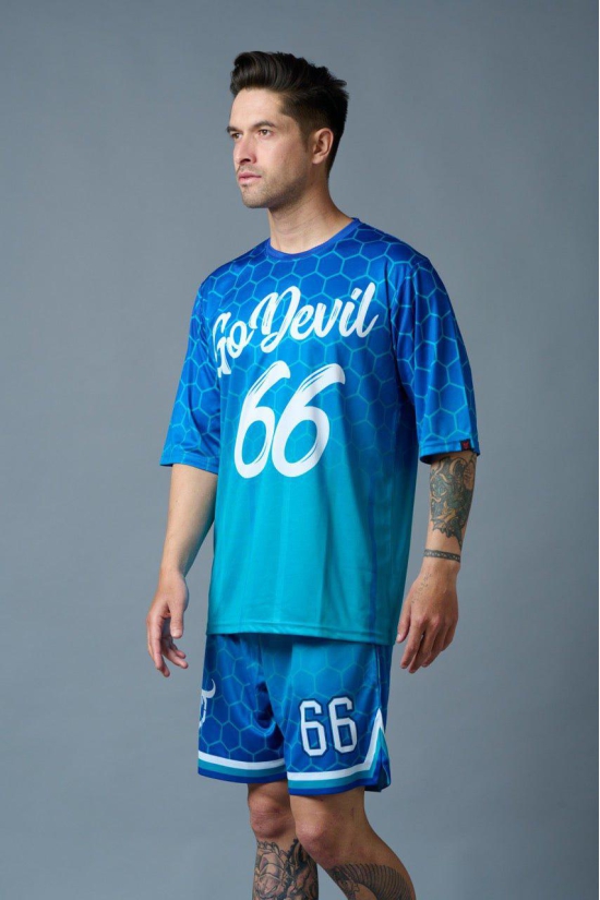 Go Devil 66 Printed Gradient Blue Printed Co-ord Set for Men XL